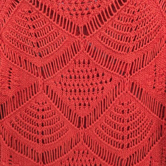 CHICOS Boho Orange Open Lace Knit Art Deco Sweater Cropped Sleeves 2 (12/14) - Picture 9 of 13